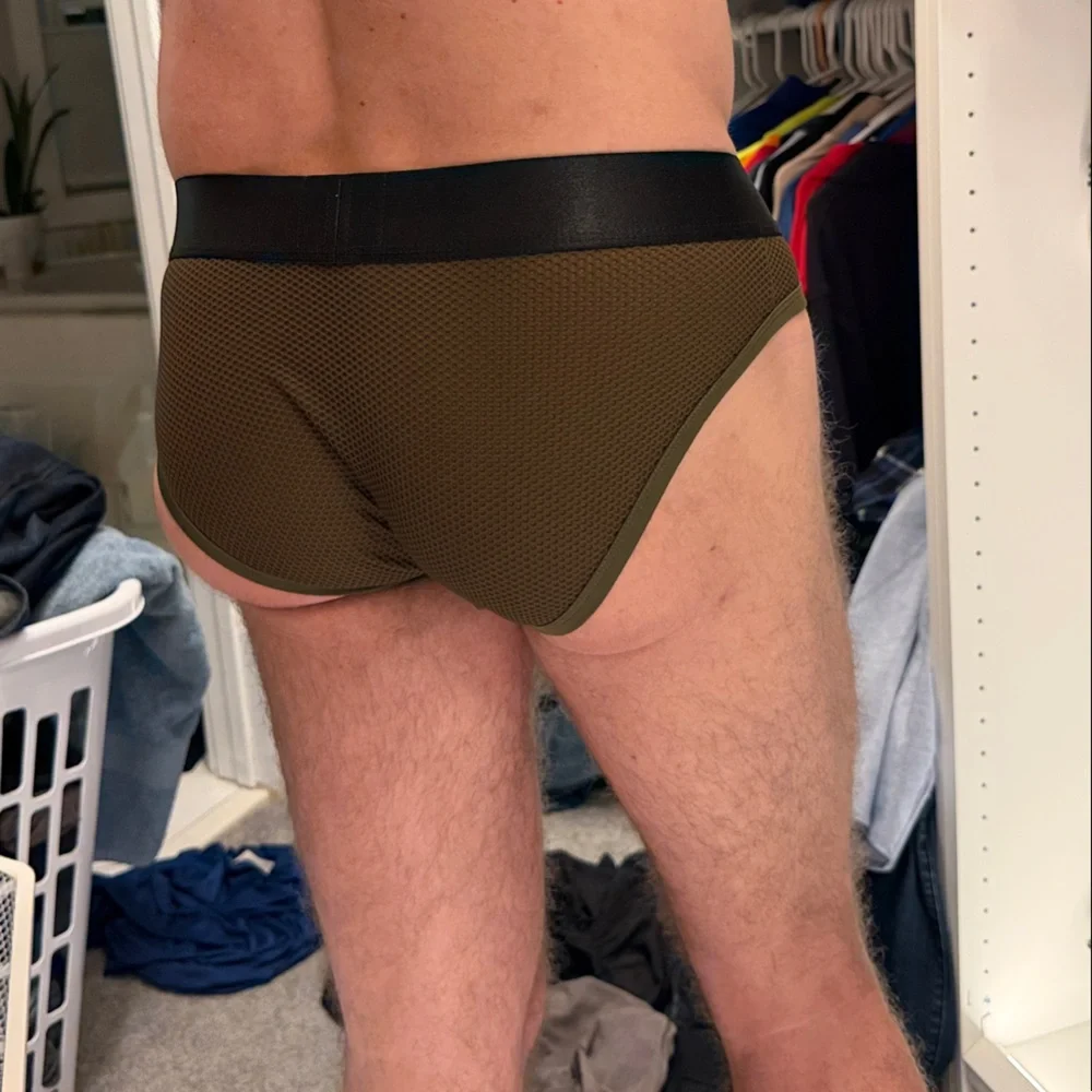 Men's Olive Green Briefs with Black Accents - Picture 2 of 2